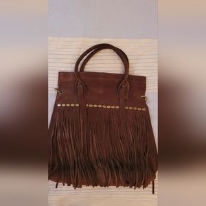 Lucky brand brown leather fringe purse bag boho cowgirl